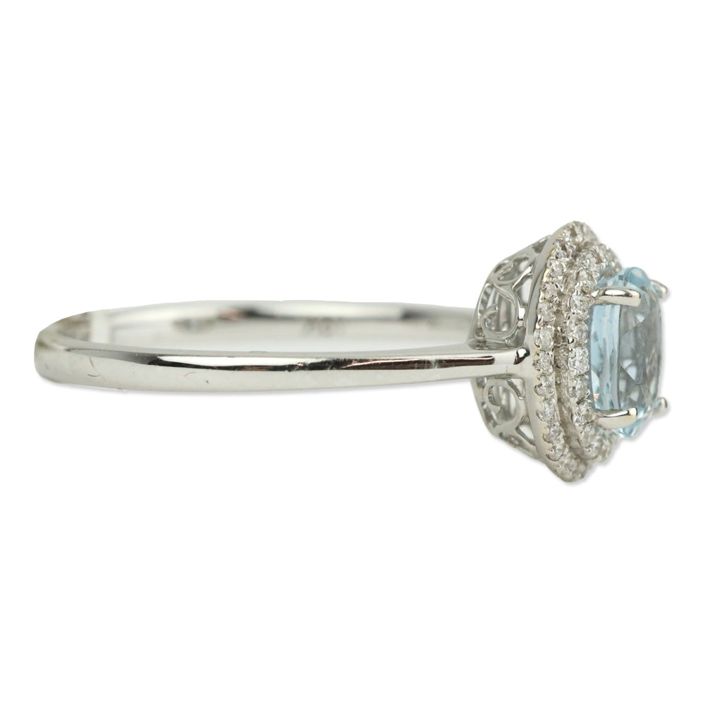 Iliana 18K White Gold Royal Ceylon Sapphire and Diamond Double Halo Ring