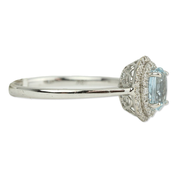 Iliana 18K White Gold Royal Ceylon Sapphire and Diamond Double Halo Ring