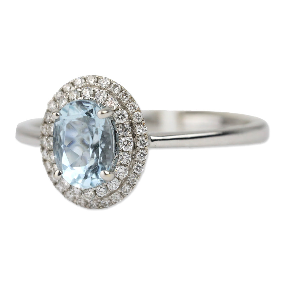 Iliana 18K White Gold Royal Ceylon Sapphire and Diamond Double Halo Ring