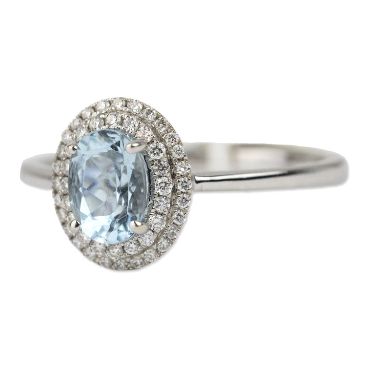 Iliana 18K White Gold Royal Ceylon Sapphire and Diamond Double Halo Ring