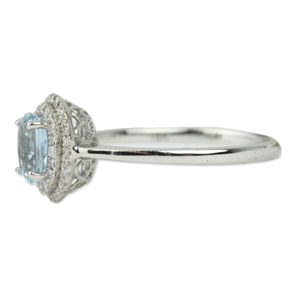 Iliana 18K White Gold Royal Ceylon Sapphire and Diamond Double Halo Ring