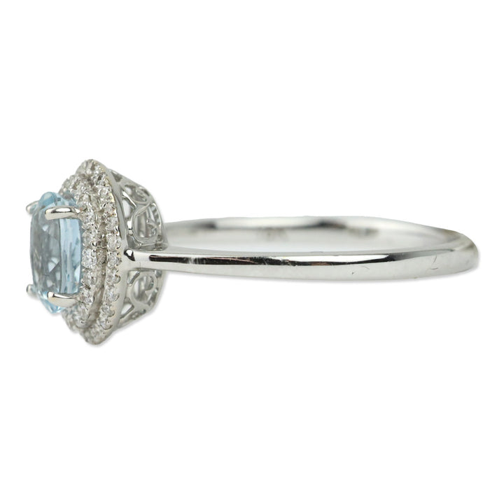 Iliana 18K White Gold Royal Ceylon Sapphire and Diamond Double Halo Ring