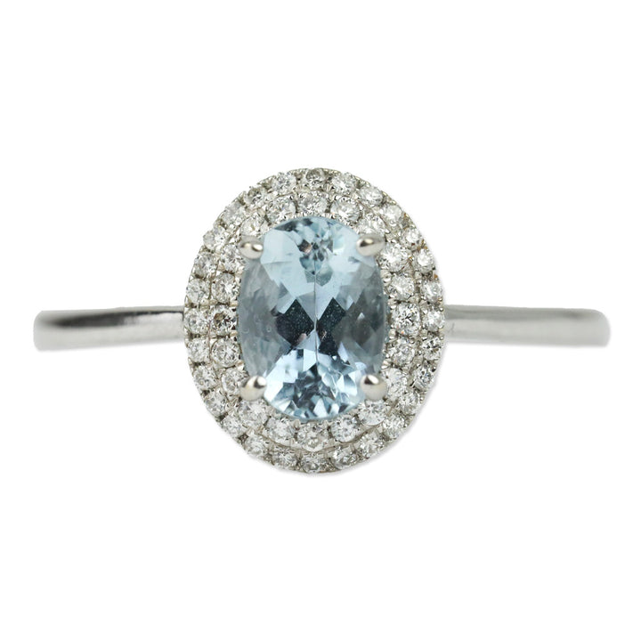 Iliana 18K White Gold Royal Ceylon Sapphire and Diamond Double Halo Ring