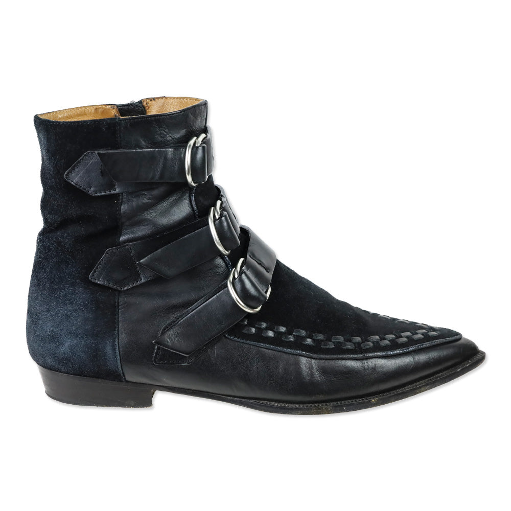 Isabel Marant ROWI Black Goat Suede and Calf Leather Ankle Boots