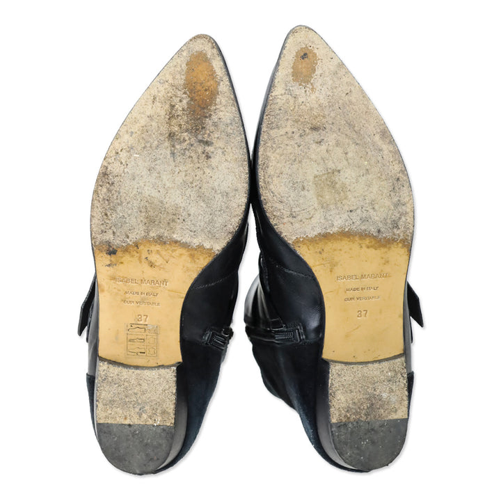 Isabel Marant ROWI Black Goat Suede and Calf Leather Ankle Boots