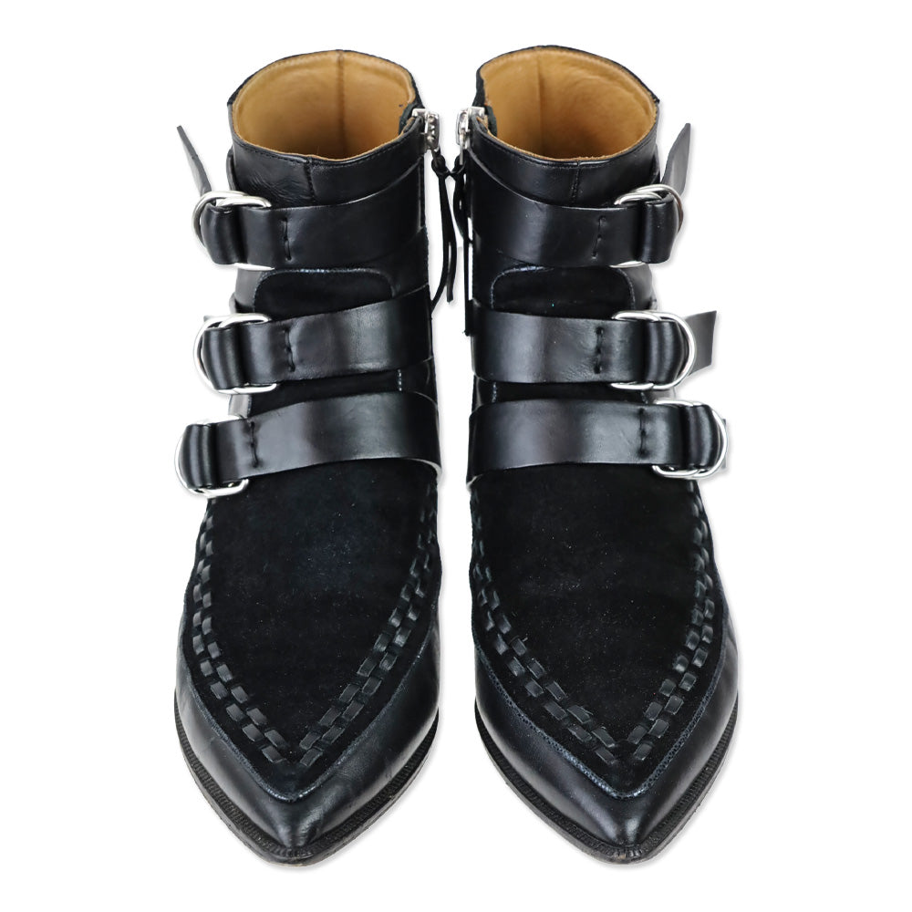 Isabel Marant ROWI Black Goat Suede and Calf Leather Ankle Boots