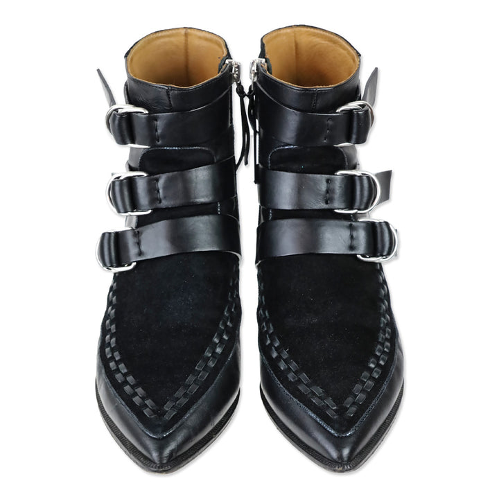 Isabel Marant ROWI Black Goat Suede and Calf Leather Ankle Boots
