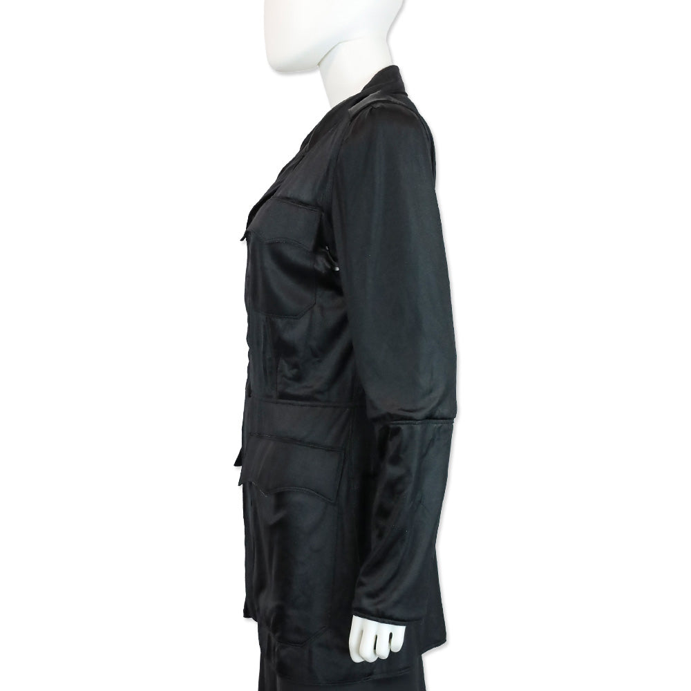 Jean Paul Gaultier Femme Black Satin Long Sleeve Button Up Jacket