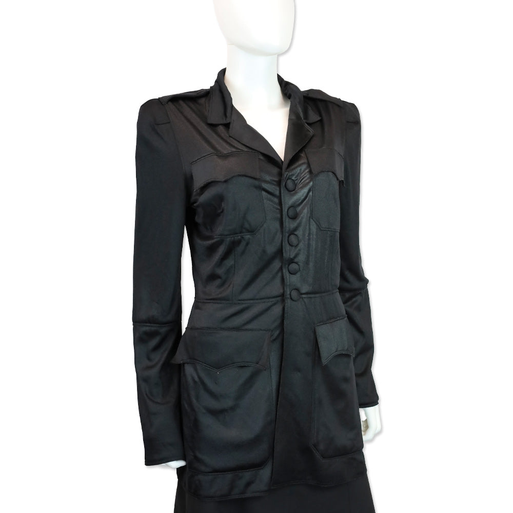 Jean Paul Gaultier Femme Black Satin Long Sleeve Button Up Jacket