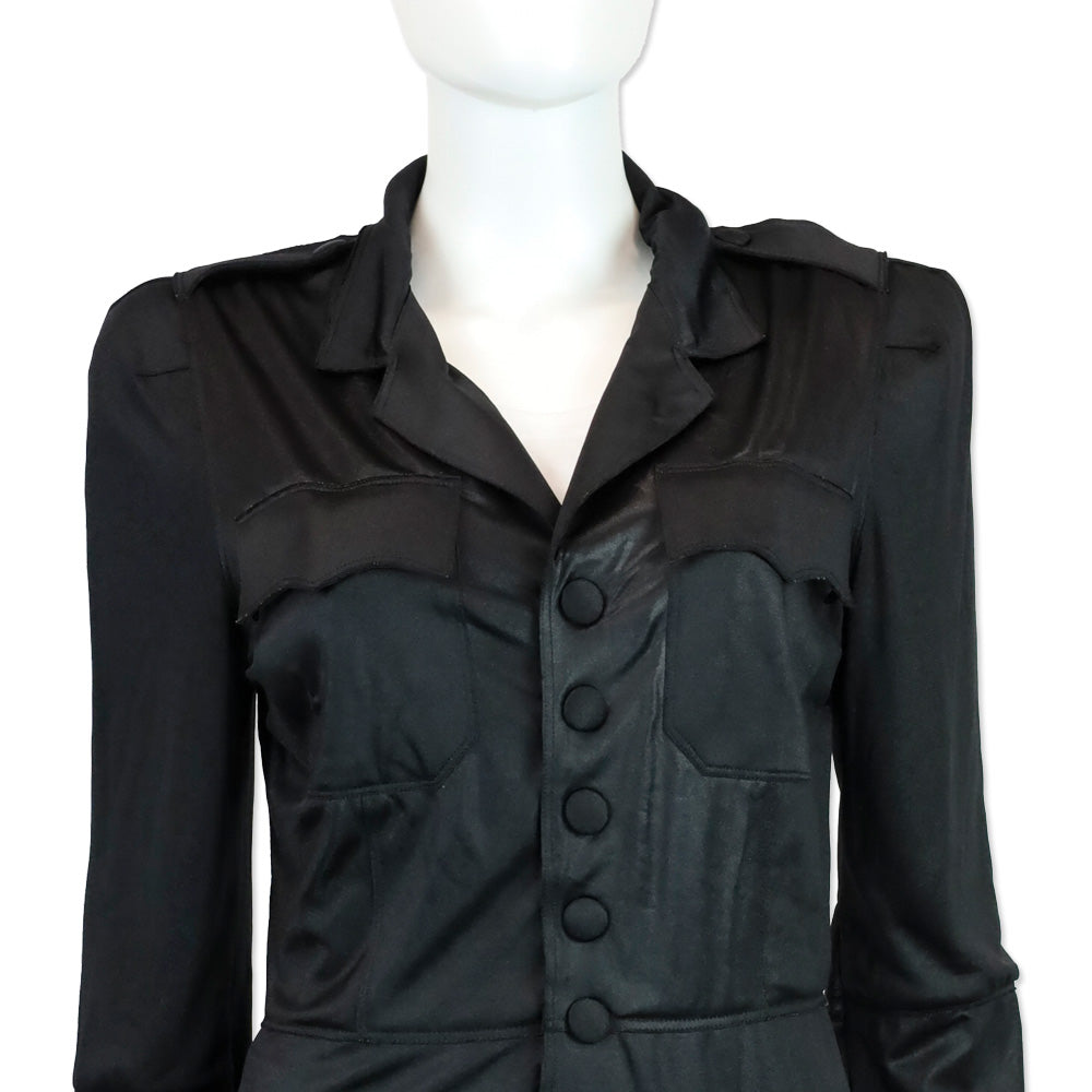 Jean Paul Gaultier Femme Black Satin Long Sleeve Button Up Jacket