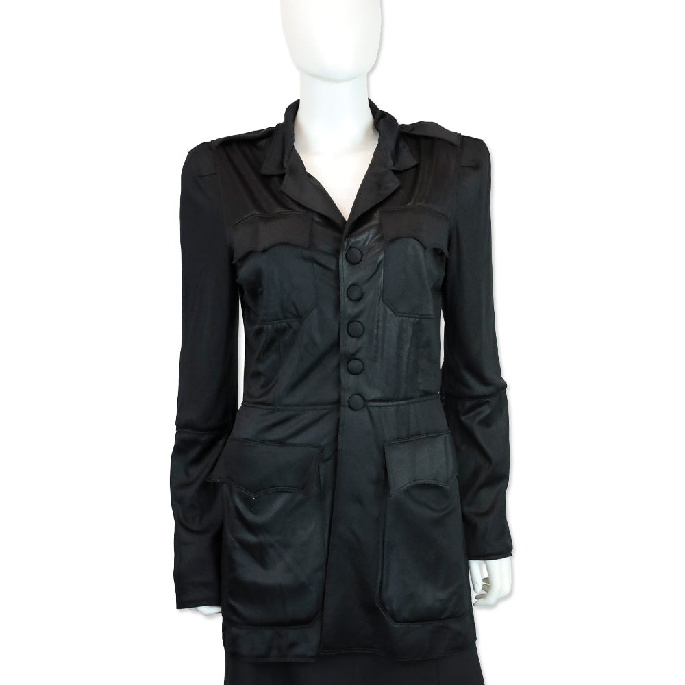 Jean Paul Gaultier Femme Black Satin Long Sleeve Button Up Jacket