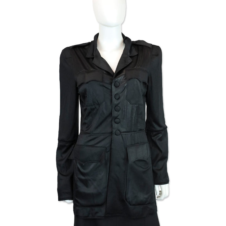 Jean Paul Gaultier Femme Black Satin Long Sleeve Button Up Jacket