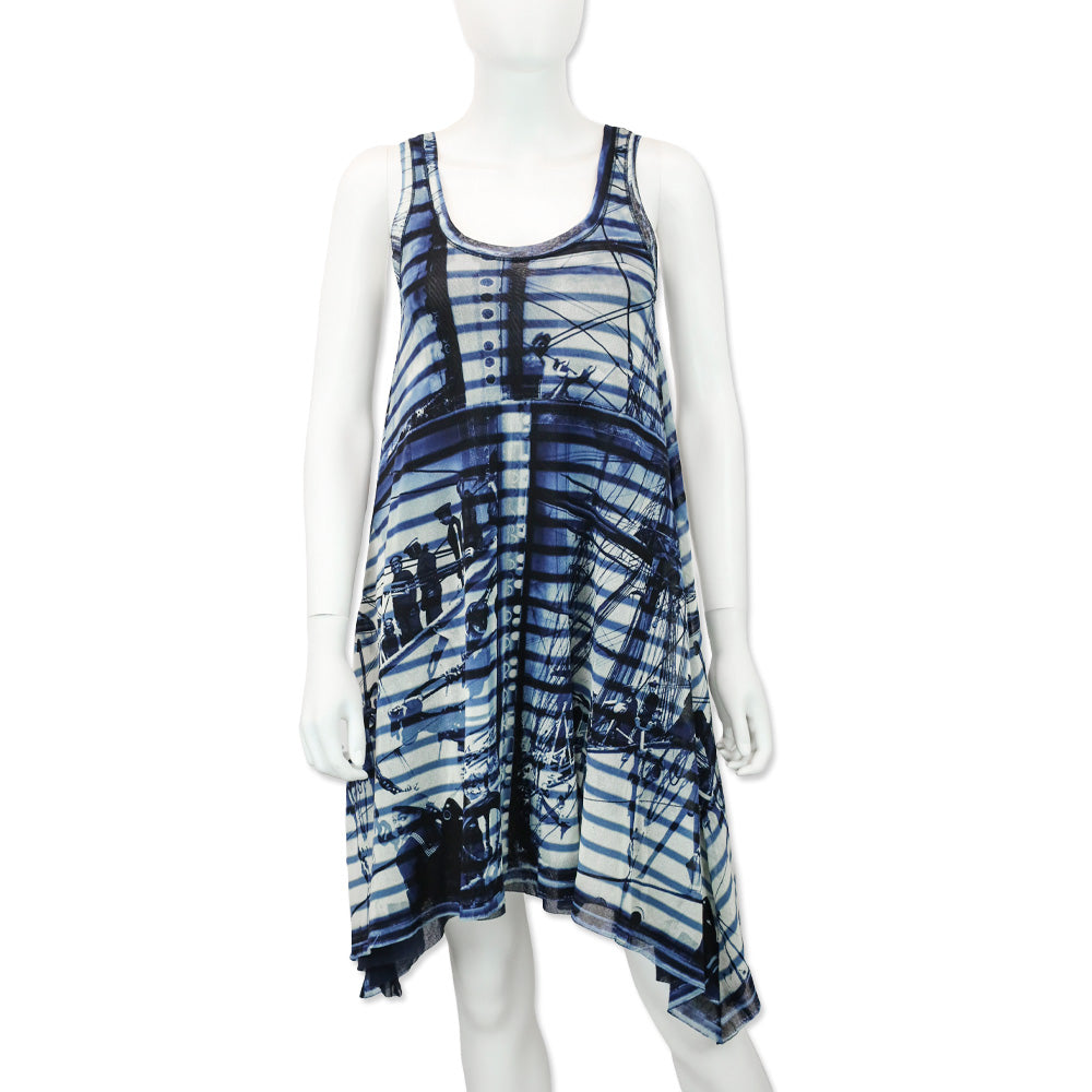 jean paul gaultier mini dress Jean Paul Gaultier Soleil Blue Sailor Print Sleeveless Mini Dress