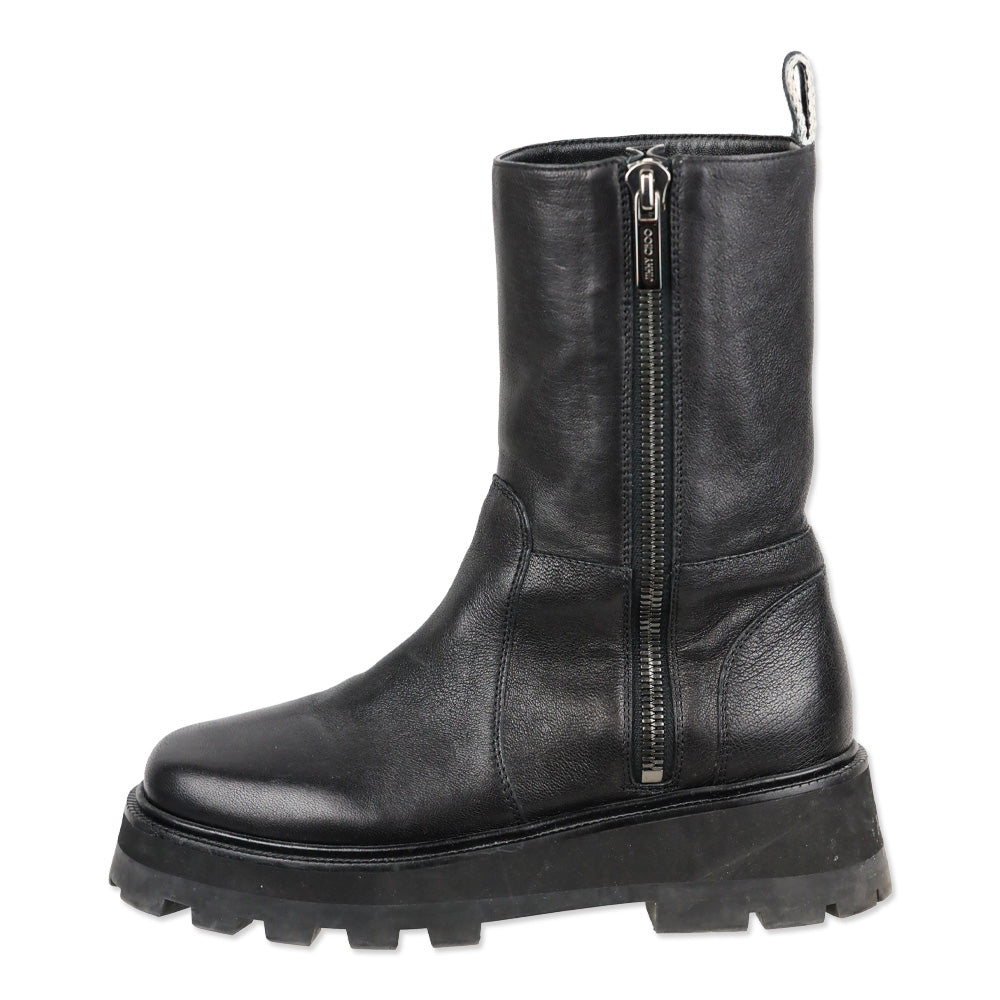 Jimmy Choo Bayu Flat Chunky Black Leather Boots