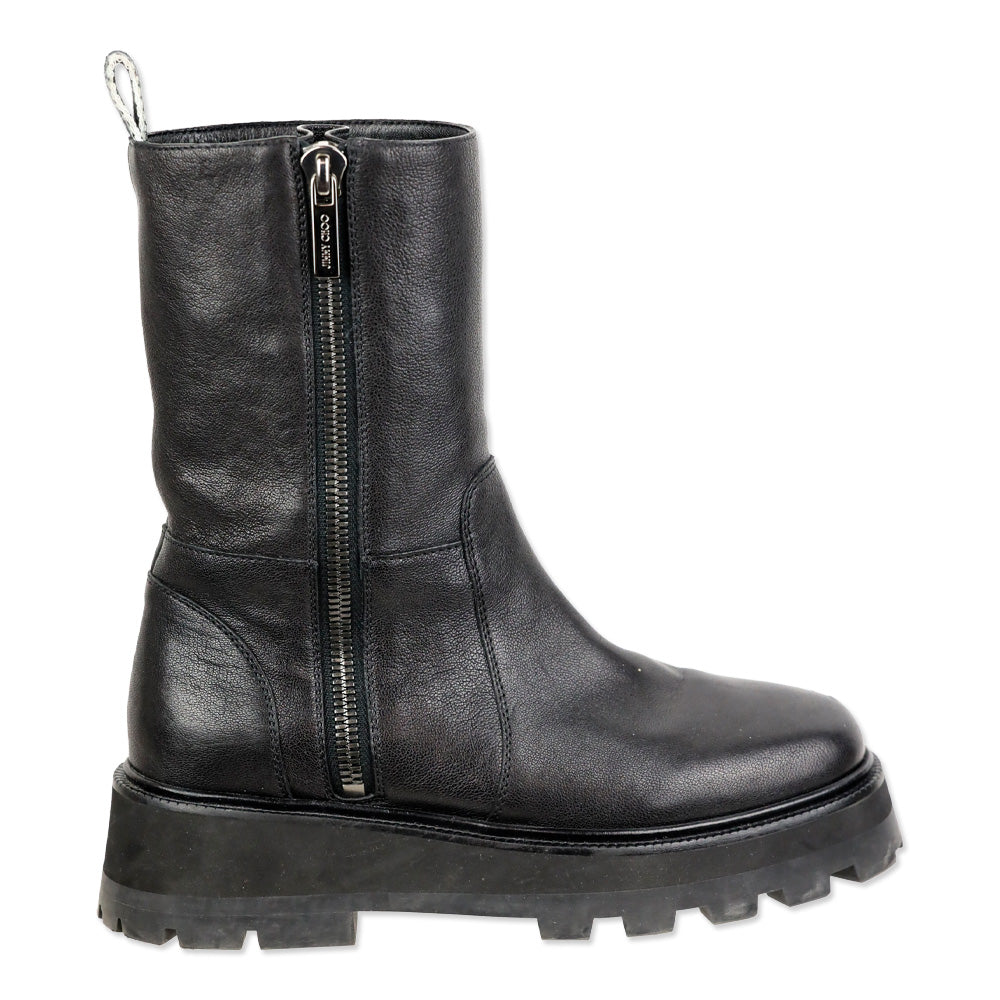 Jimmy Choo Bayu Flat Chunky Black Leather Boots