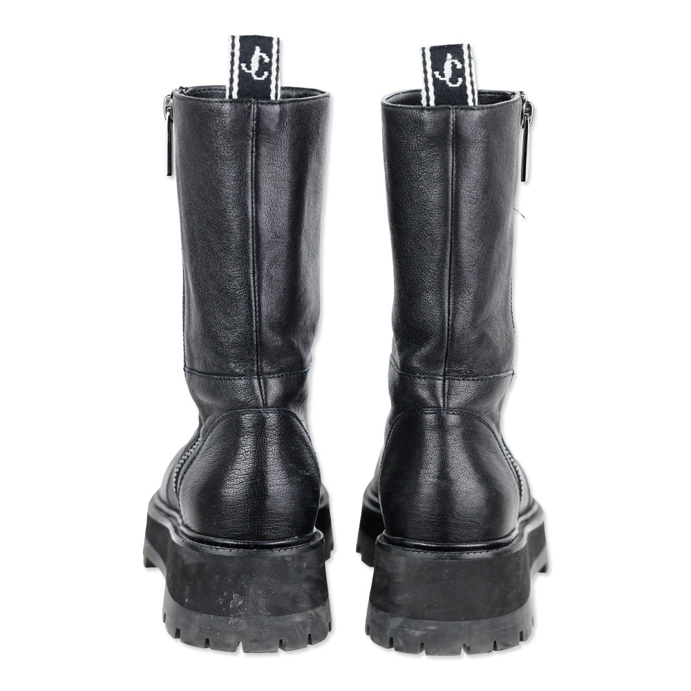 Jimmy Choo Bayu Flat Chunky Black Leather Boots