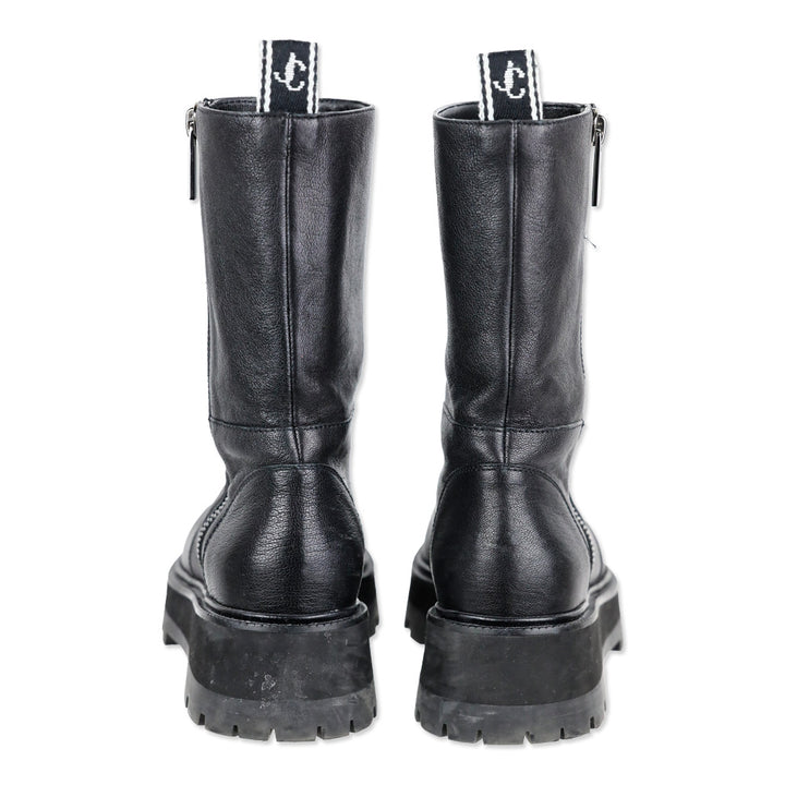 Jimmy Choo Bayu Flat Chunky Black Leather Boots