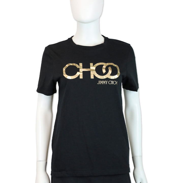 Jimmy Choo Black Cotton Gold Logo Graphic T-Shirt