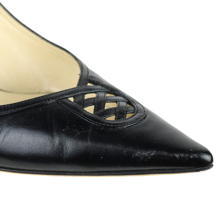 Jimmy Choo Black Leather Pointed Toe Lattice Detail Slingback Heels