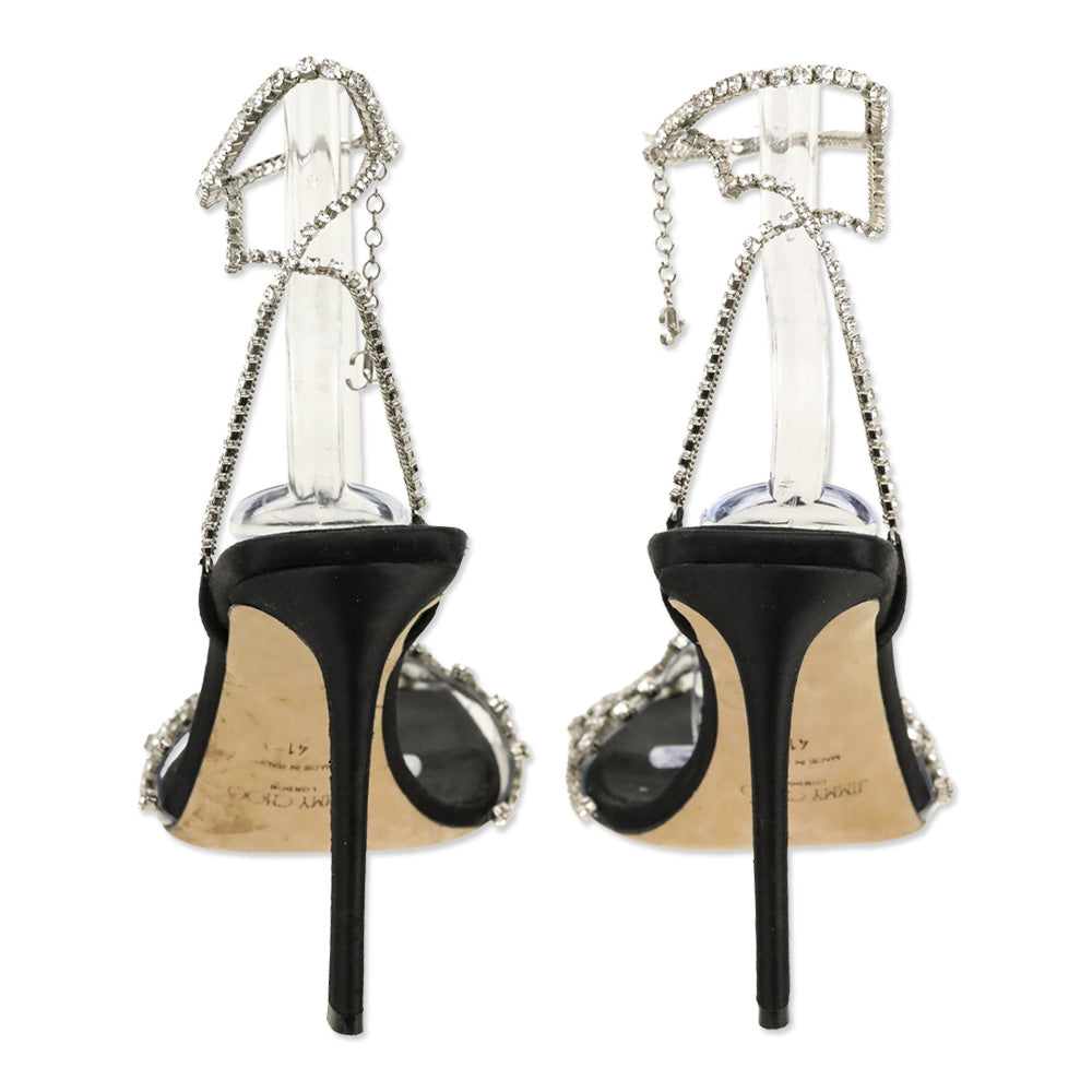 Jimmy Choo Black Satin Crystal-Embellished Ankle-Strap Sandal