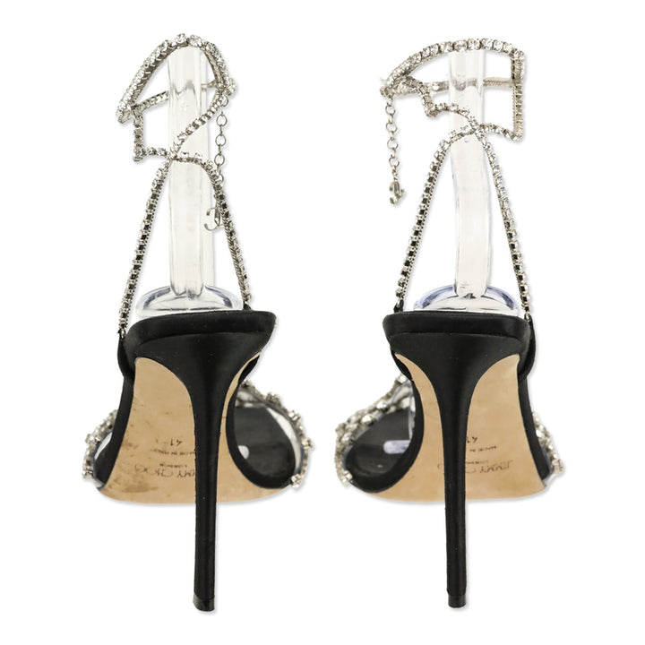Jimmy Choo Black Satin Crystal-Embellished Ankle-Strap Sandal