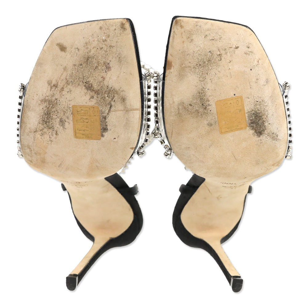 Jimmy Choo Black Satin Crystal-Embellished Ankle-Strap Sandal