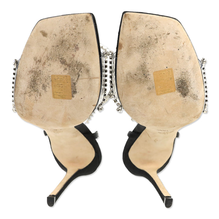 Jimmy Choo Black Satin Crystal-Embellished Ankle-Strap Sandal