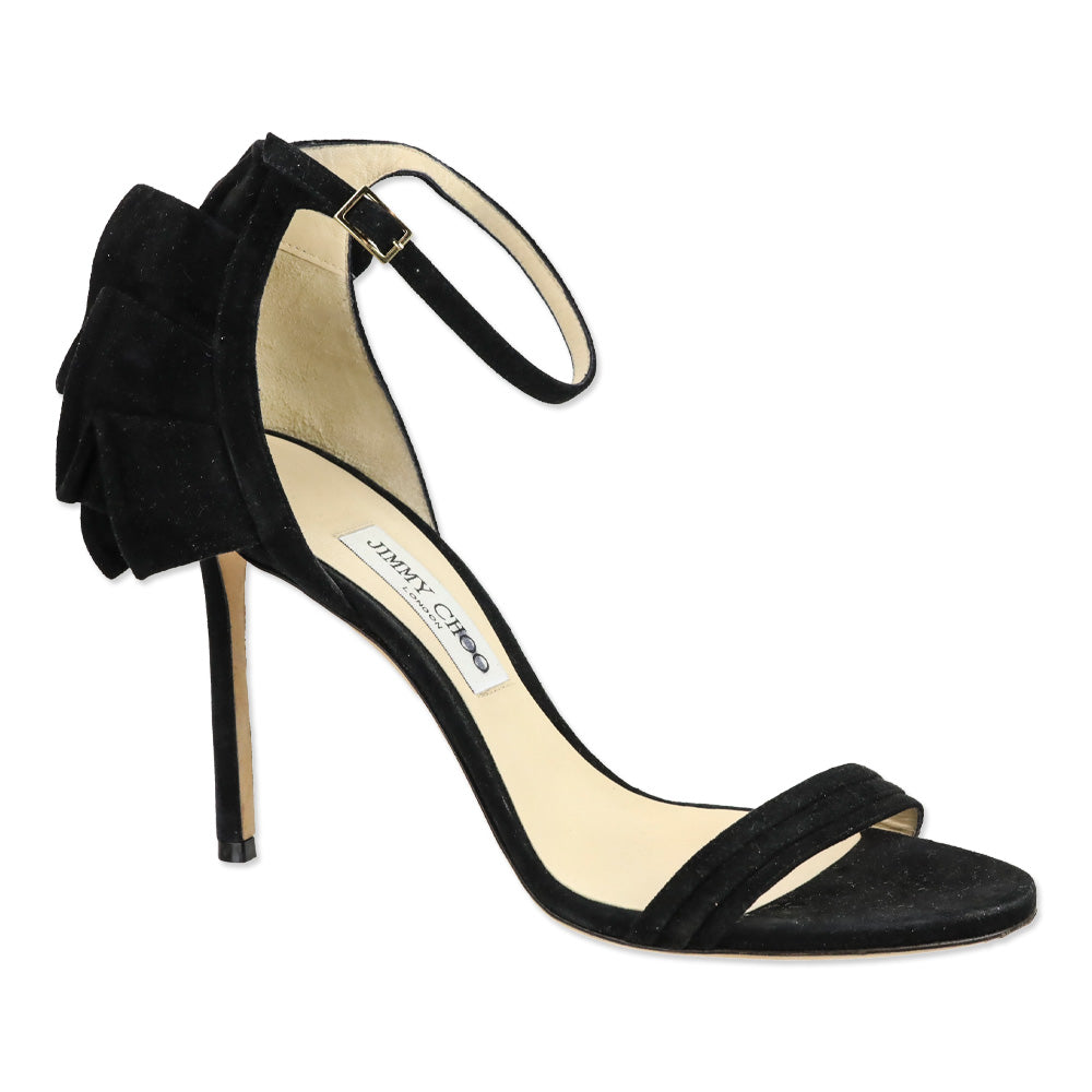 Jimmy Choo Black Suede Ruffle Accent Ankle-Strap D'Orsay Sandals