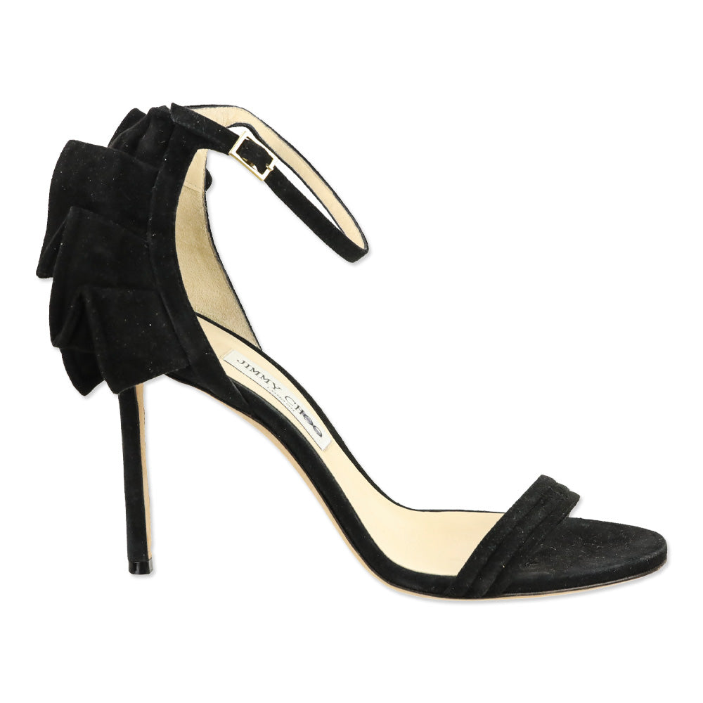 Jimmy Choo Black Suede Ruffle Accent Ankle-Strap D'Orsay Sandals