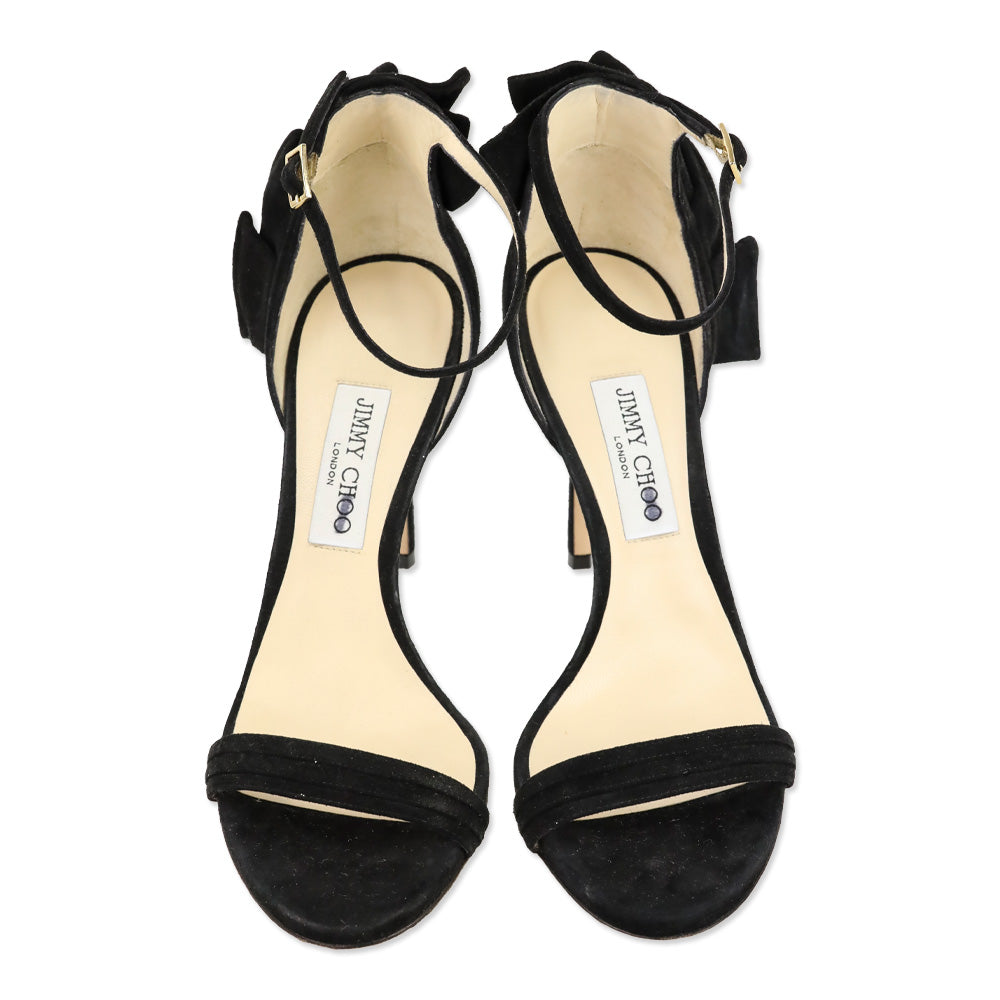 Jimmy Choo Black Suede Ruffle Accent Ankle-Strap D'Orsay Sandals