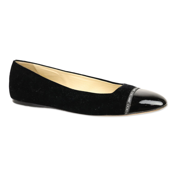 Jimmy Choo Black Velvet Watson Cap-Toe Leather Ballerina Flats