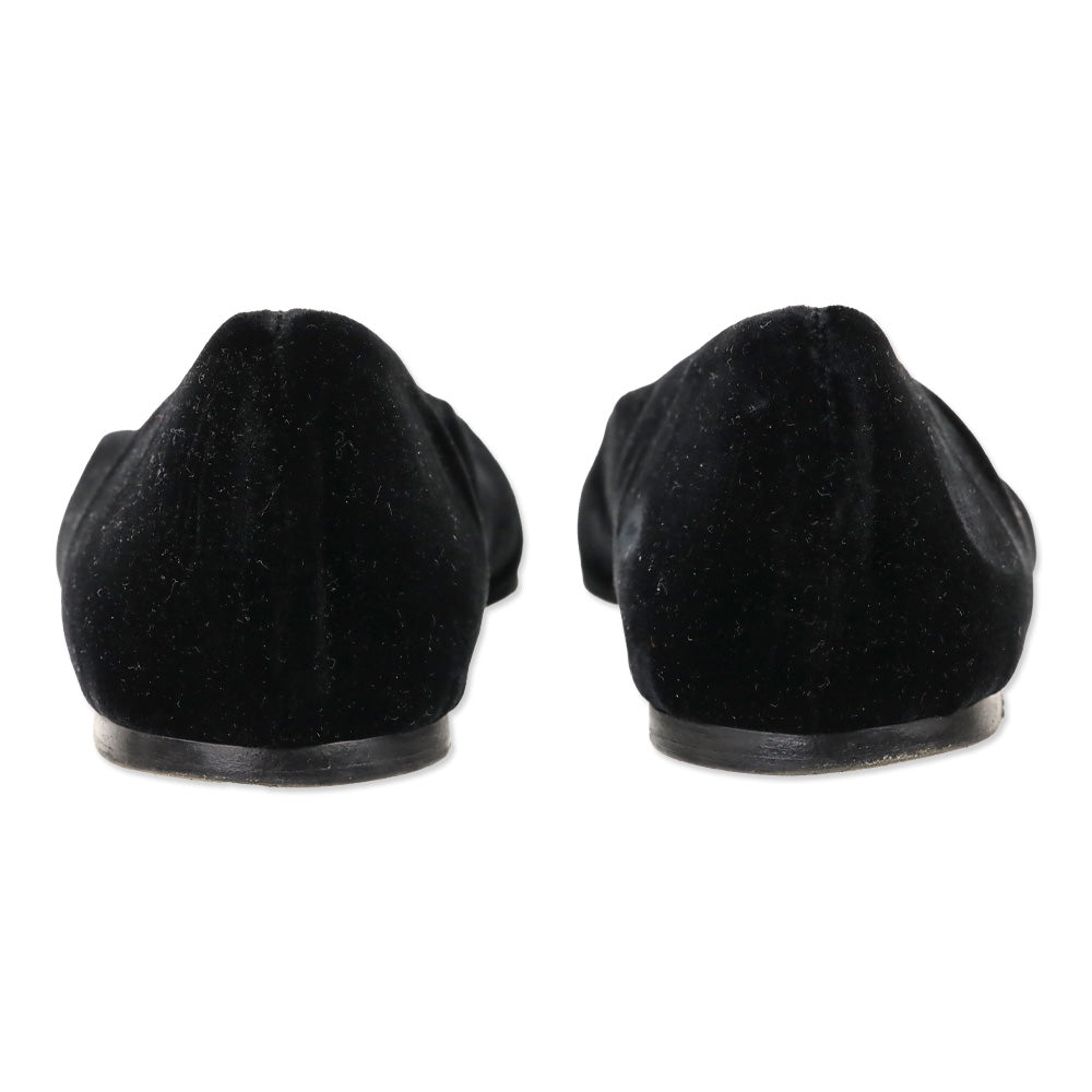 Jimmy Choo Black Velvet Watson Cap-Toe Leather Ballerina Flats