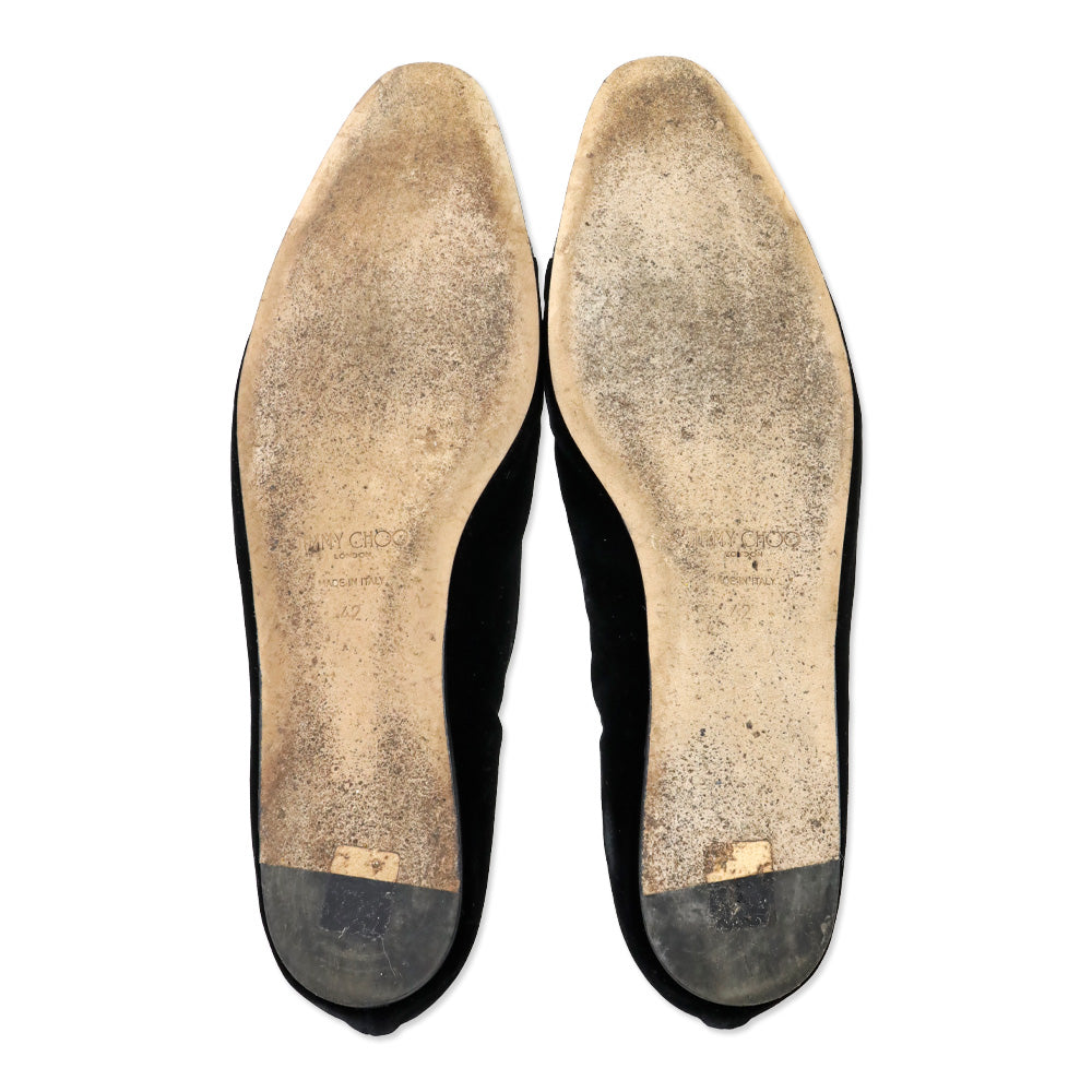 Jimmy Choo Black Velvet Watson Cap-Toe Leather Ballerina Flats
