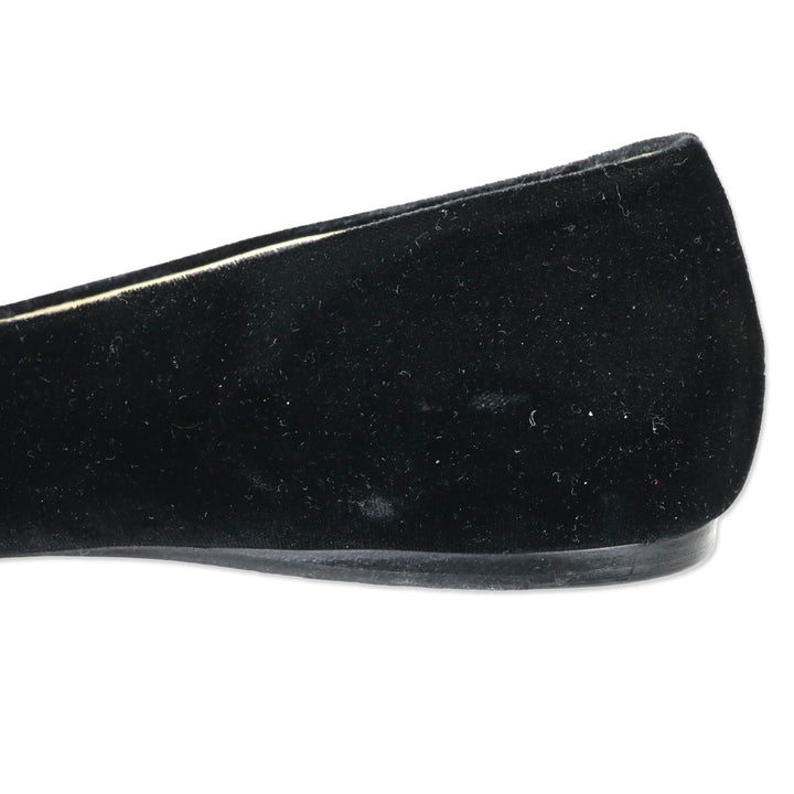 Jimmy Choo Black Velvet Watson Cap-Toe Leather Ballerina Flats