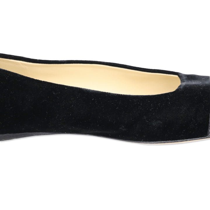Jimmy Choo Black Velvet Watson Cap-Toe Leather Ballerina Flats
