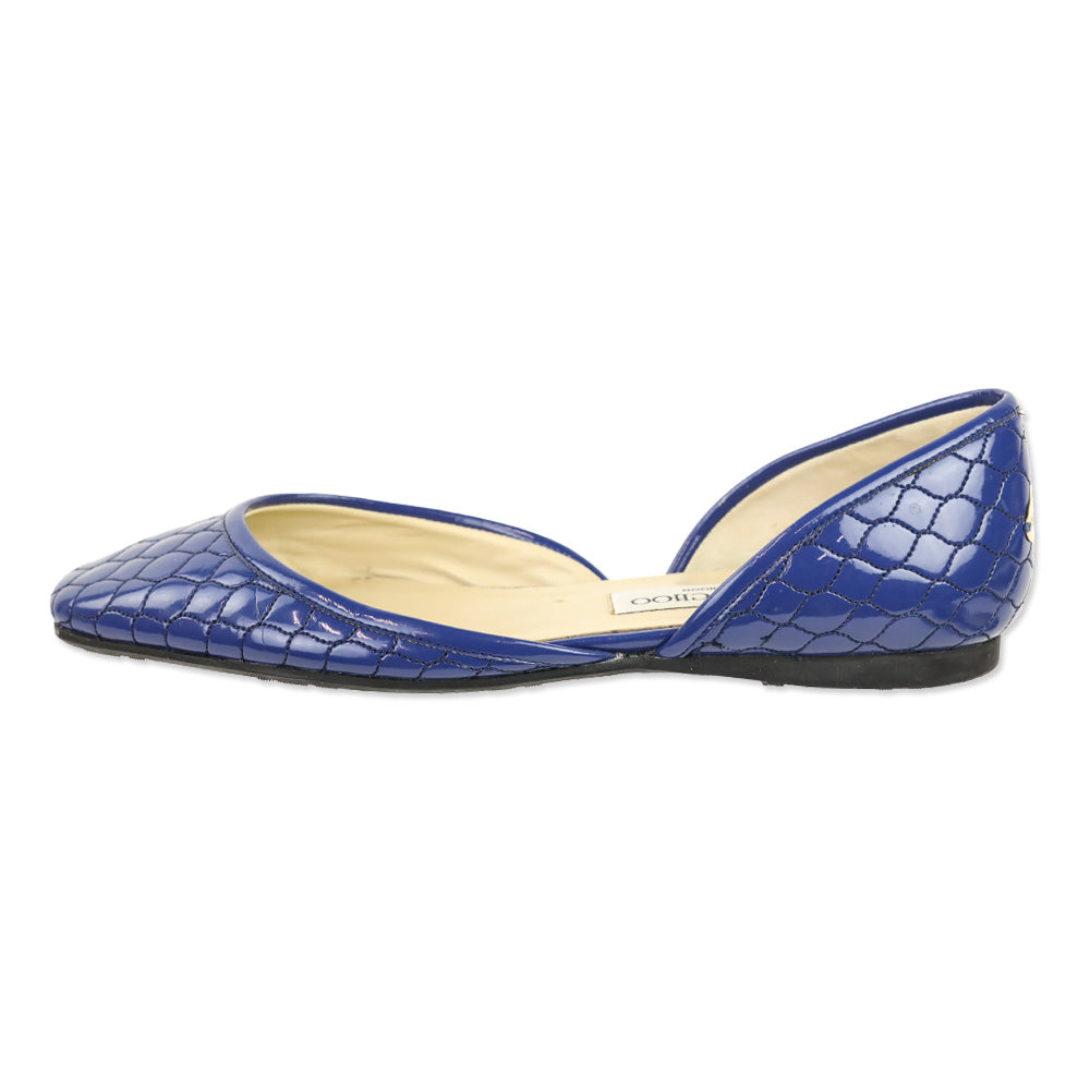 Jimmy Choo Marisa Blue Quilted Patent Leather D'Orsay Flats