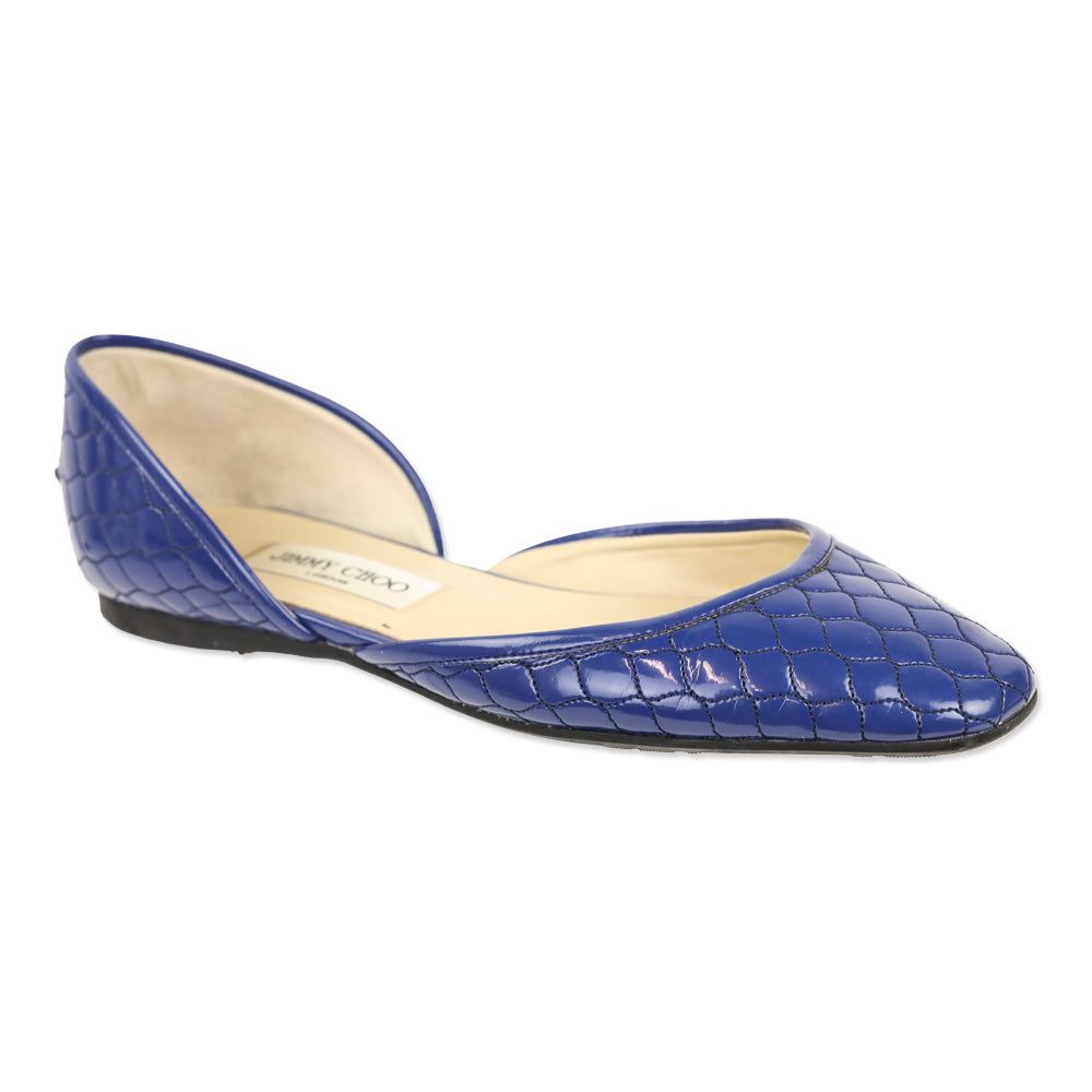 Jimmy Choo Marisa Blue Quilted Patent Leather D'Orsay Flats