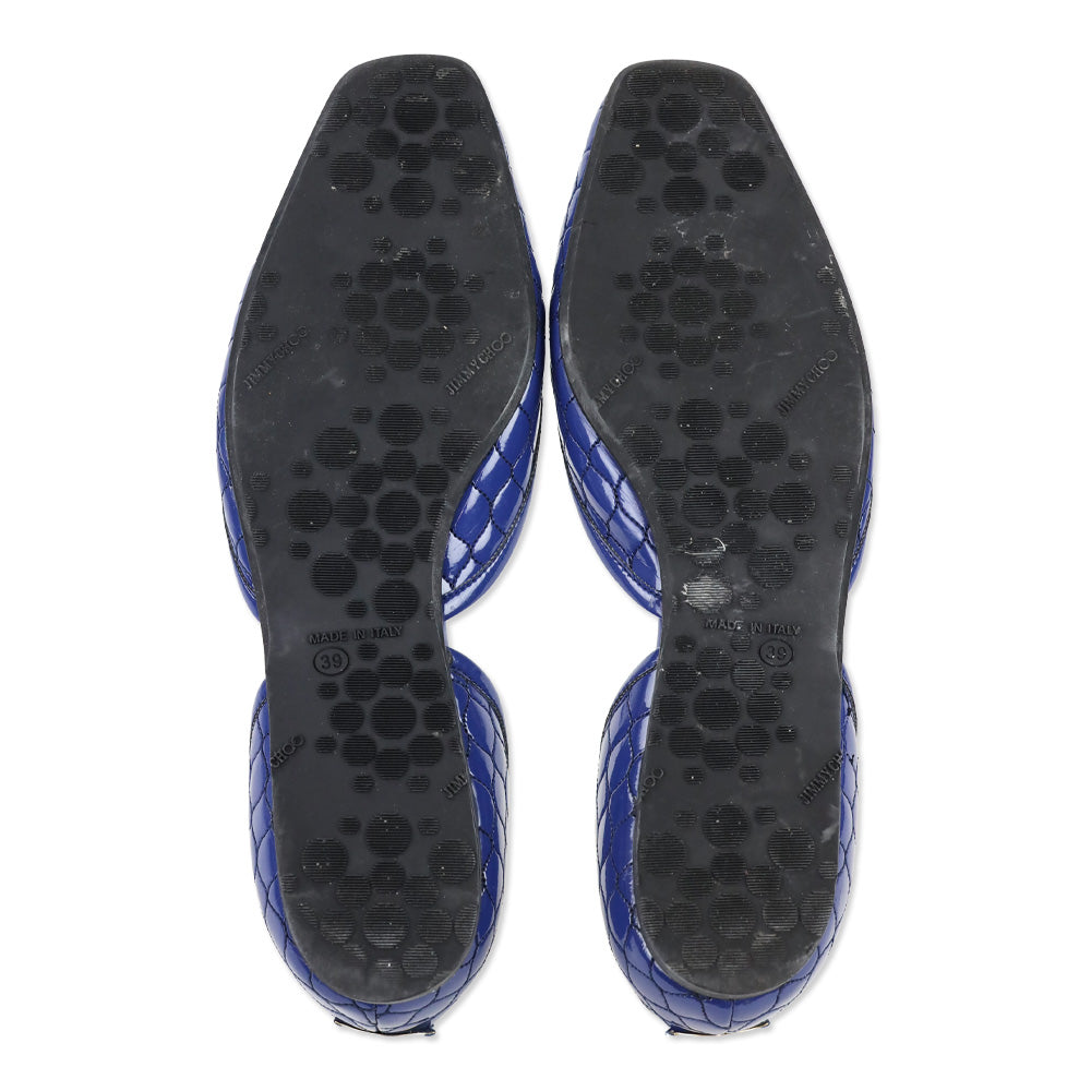 Jimmy Choo Marisa Blue Quilted Patent Leather D'Orsay Flats