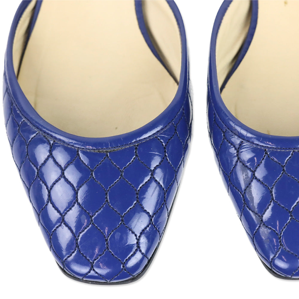 Jimmy Choo Marisa Blue Quilted Patent Leather D'Orsay Flats