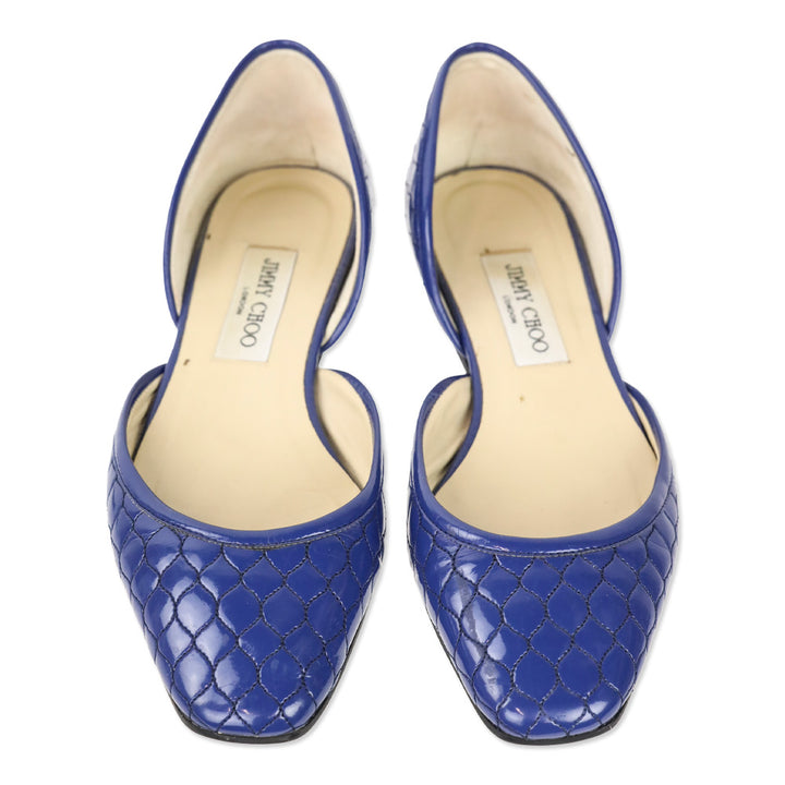 Jimmy Choo Marisa Blue Quilted Patent Leather D'Orsay Flats