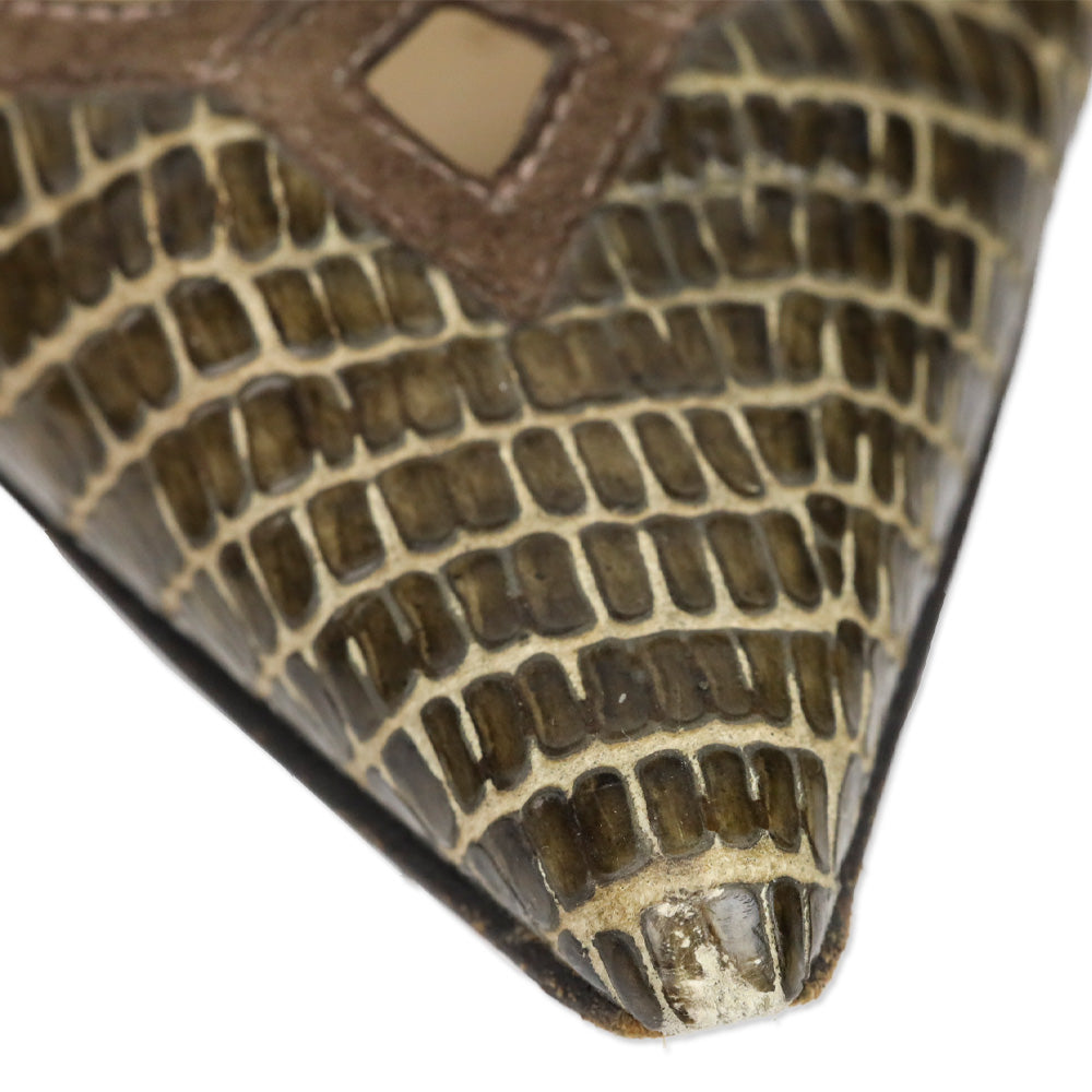 Jimmy Choo Olive Lizard Skin Suede Cutout Kitten Pumps