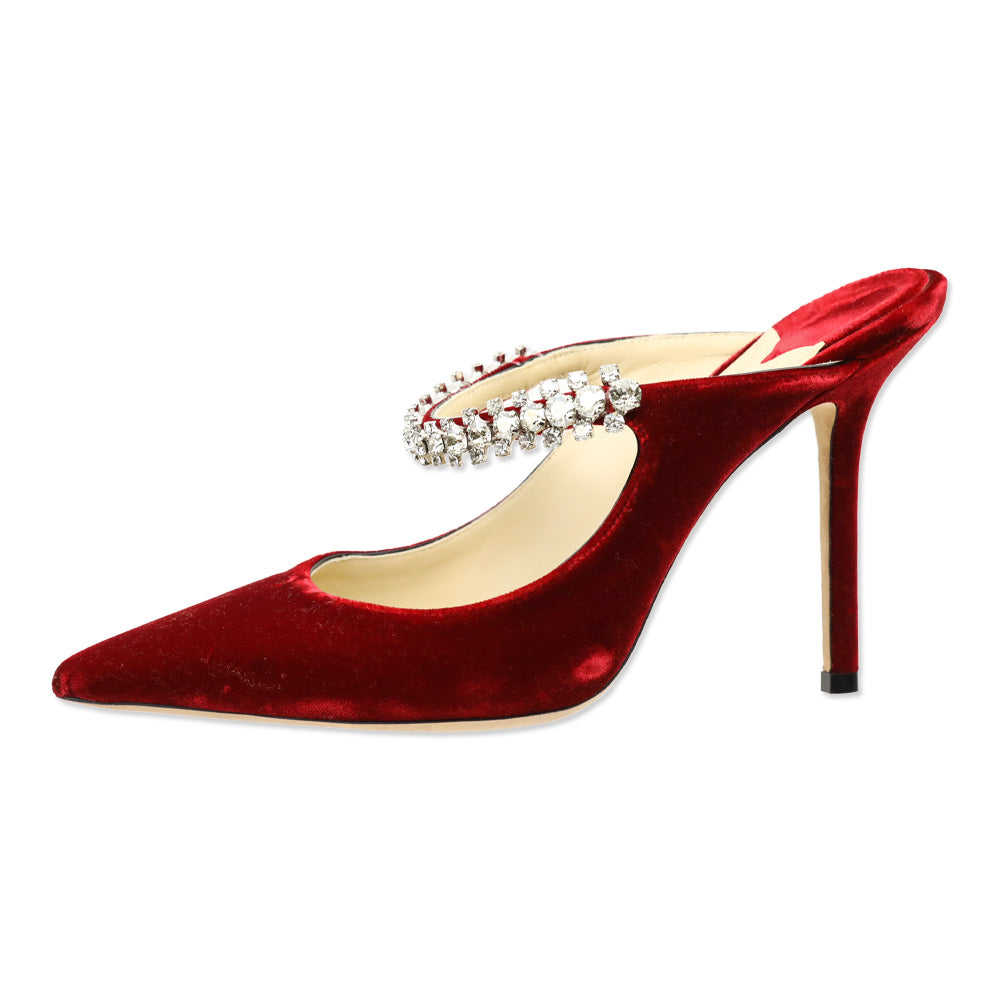 Jimmy Choo Red Bing 100 Crystal-Embellished Velvet Mules