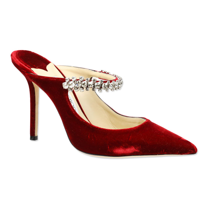 Jimmy Choo Red Bing 100 Crystal-Embellished Velvet Mules