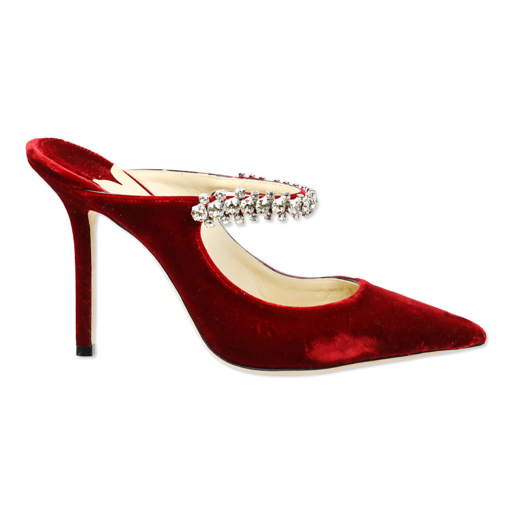 Jimmy Choo Red Bing 100 Crystal-Embellished Velvet Mules