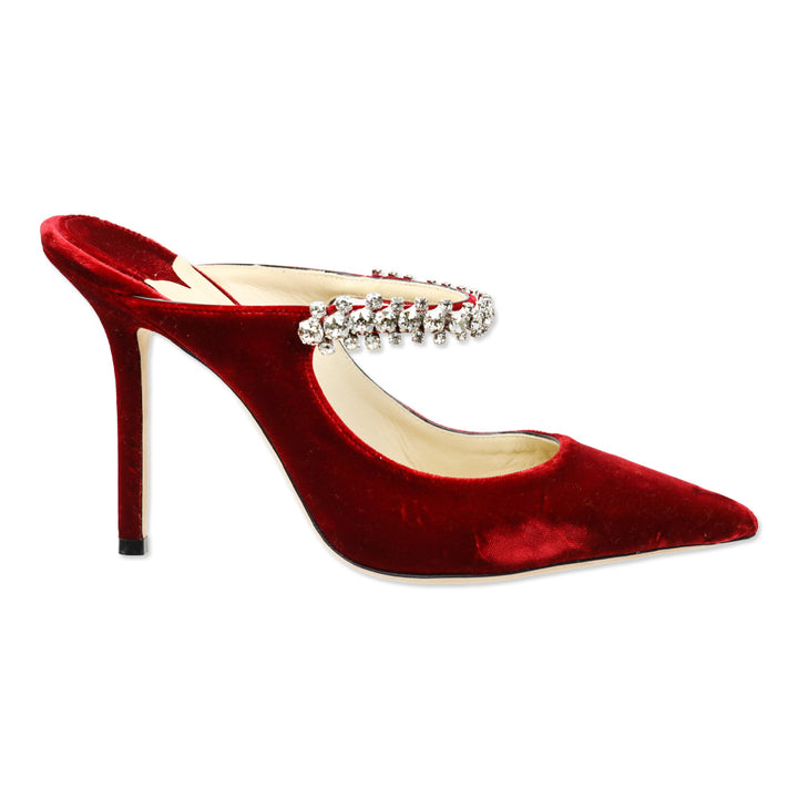 Jimmy Choo Red Bing 100 Crystal-Embellished Velvet Mules