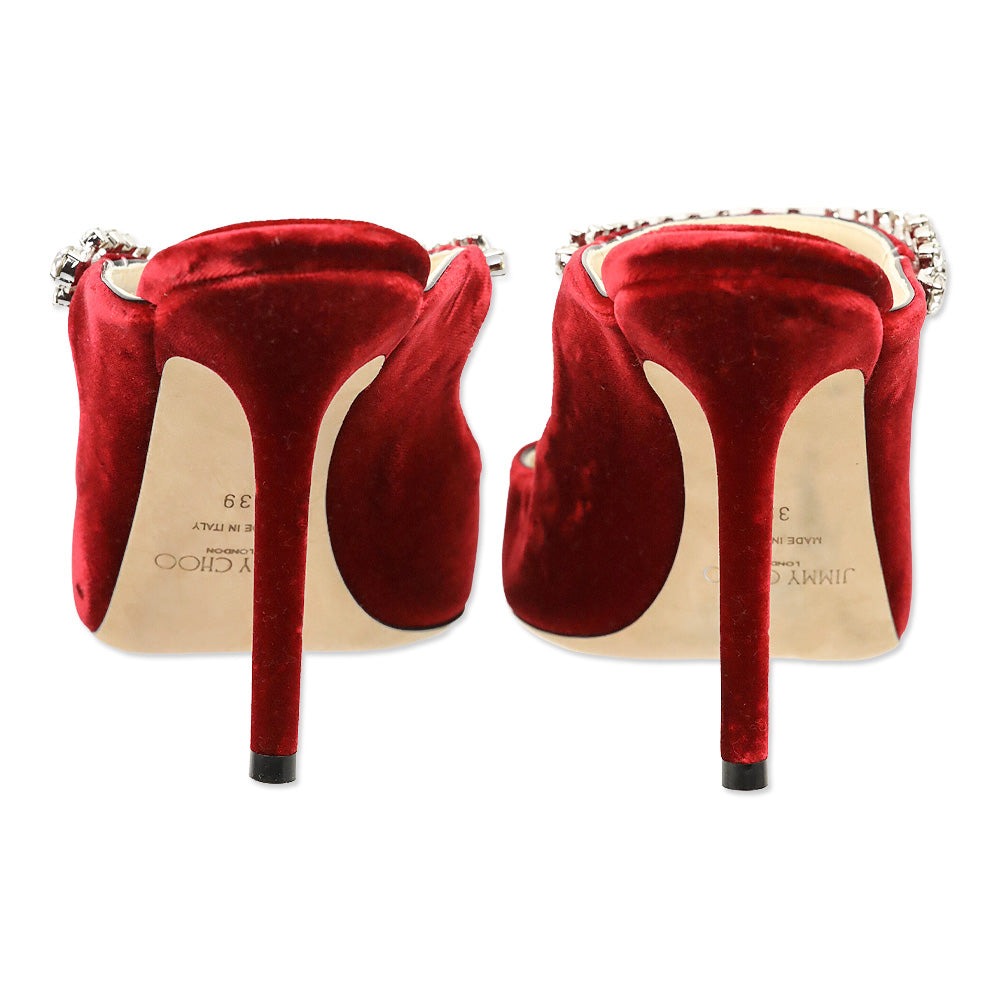 Jimmy Choo Red Bing 100 Crystal-Embellished Velvet Mules