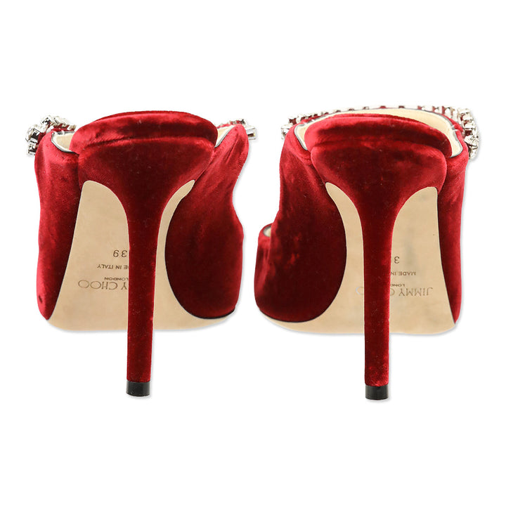 Jimmy Choo Red Bing 100 Crystal-Embellished Velvet Mules