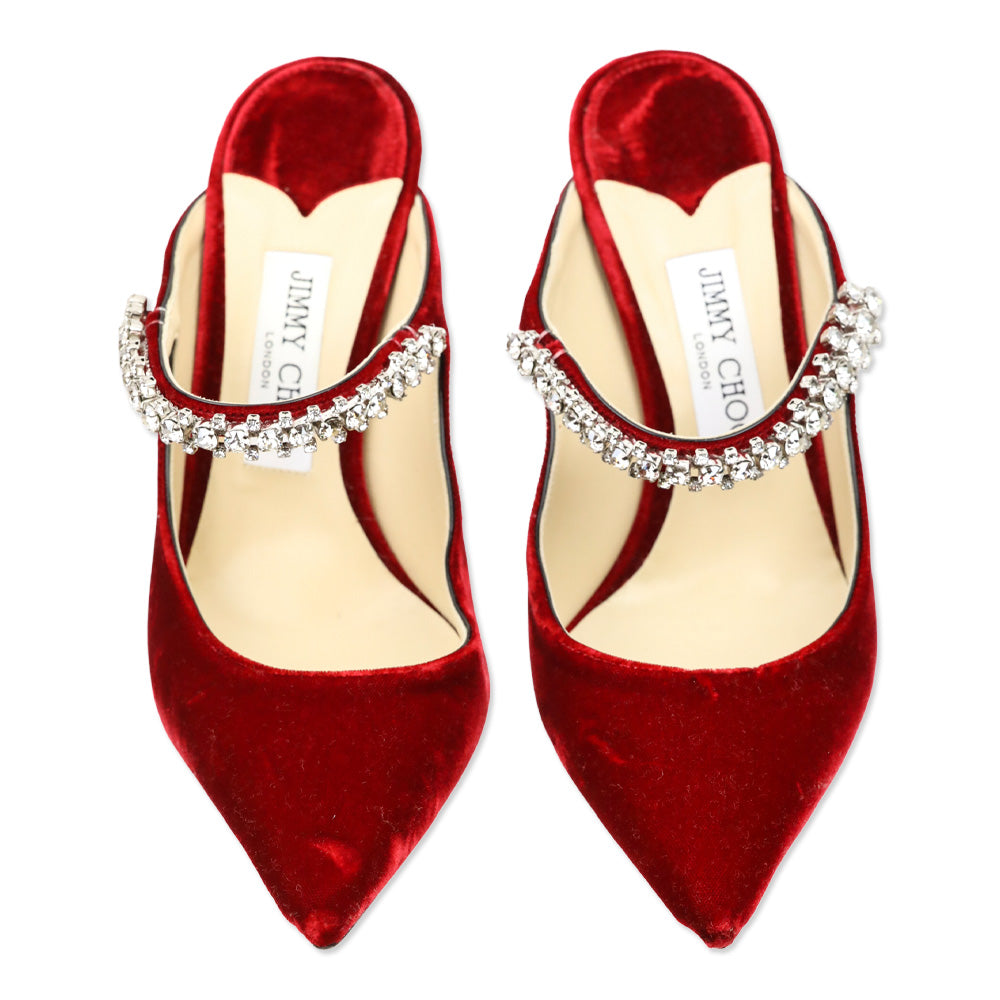 Jimmy Choo Red Bing 100 Crystal-Embellished Velvet Mules