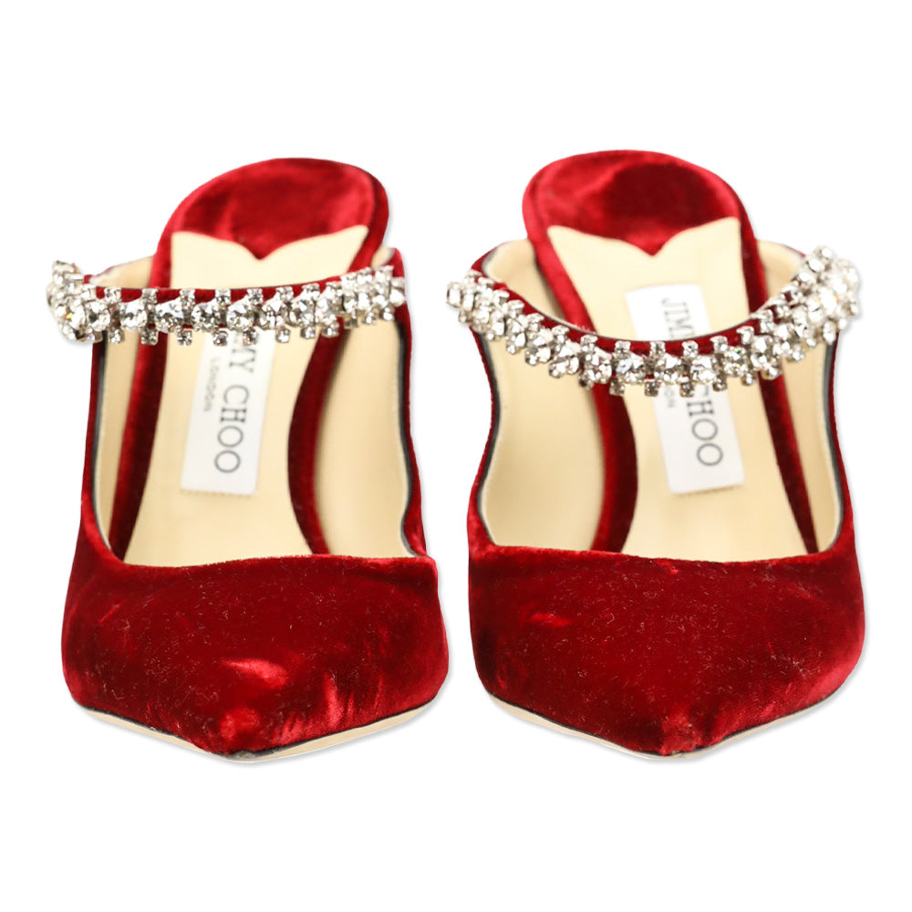 Jimmy Choo Red Bing 100 Crystal-Embellished Velvet Mules