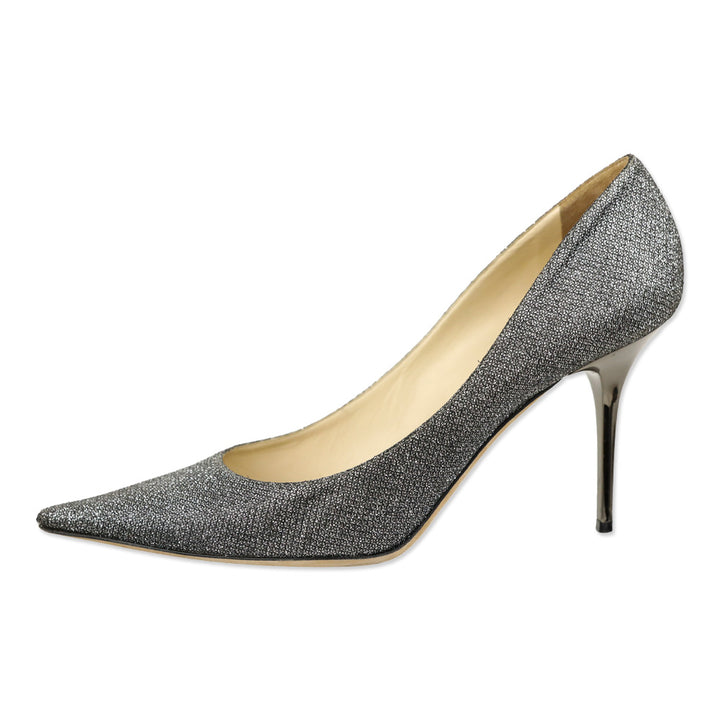 Jimmy Choo Romy 100 Anthracite Lamé Glitter Pointy Toe Pumps